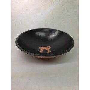 Vintage Black Wooden Cat Bowl Halloween Folk Art Dish Spooky Primitive Decor